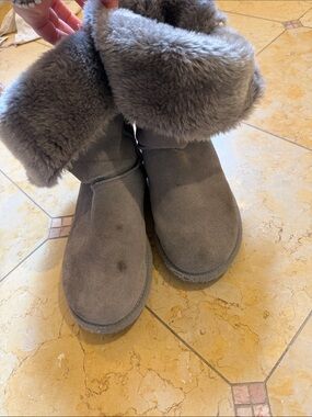UGG Gray Shearling Cuff Suede Slipper Boots